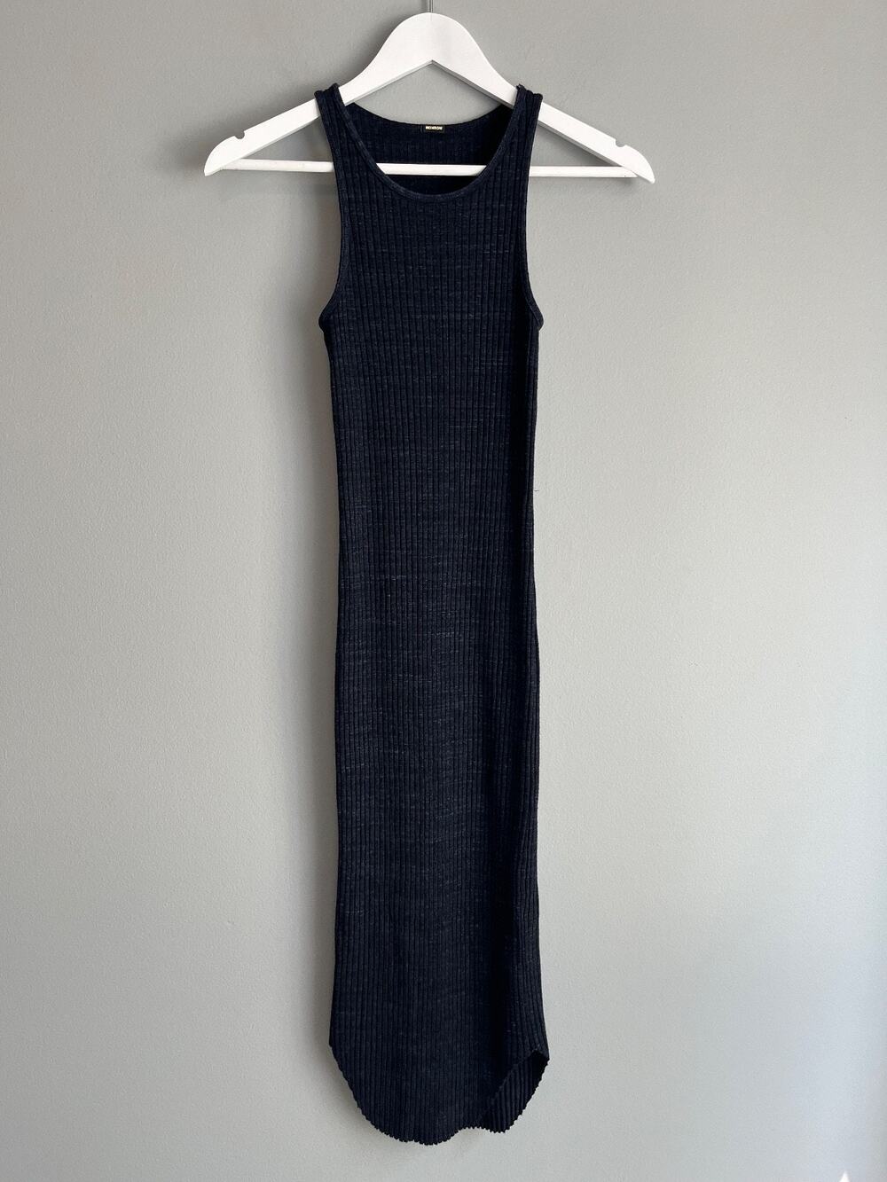 MONROW Ribbed Tank Dress Women's XS Black Racerback Minimalist Bodycon Midi